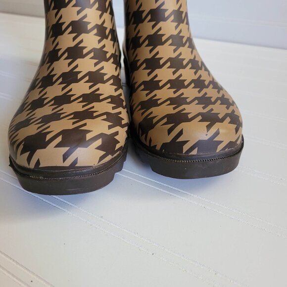 Capelli Rubber Boots Womens 8 Brown Houndstooth Check Waterproof Rain Boots - Picture 3 of 14